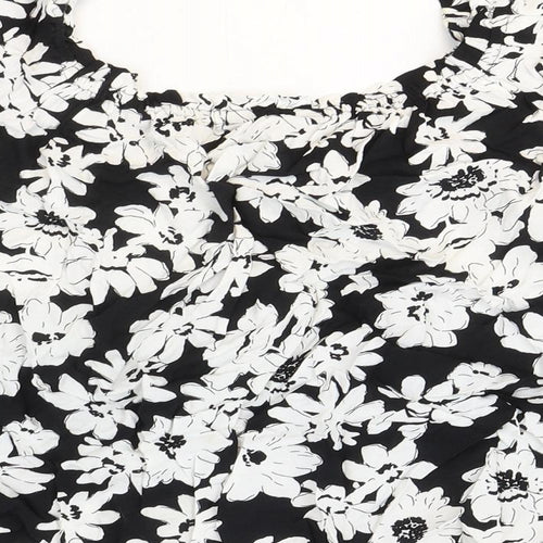 Marks and Spencer Womens Black Floral Viscose Basic Blouse Size 14 Square Neck