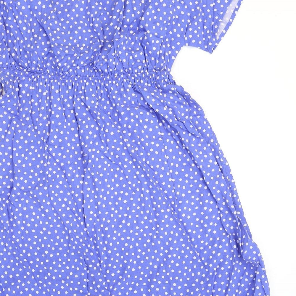 Marks and Spencer Womens Blue Polka Dot Viscose Fit & Flare Size 8 V-Neck Pullover
