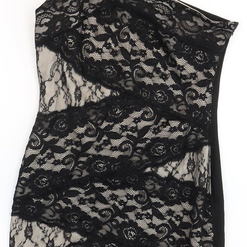 Lipsy Womens Black Geometric Polyester Fit & Flare Size 8 Round Neck Zip
