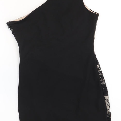 Lipsy Womens Black Geometric Polyester Fit & Flare Size 8 Round Neck Zip