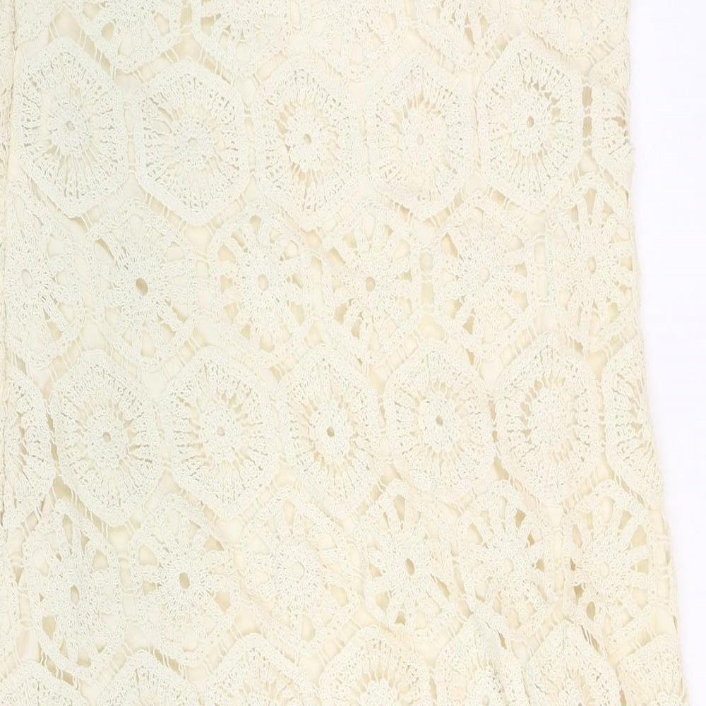 Marks and Spencer Womens White Geometric Cotton Shift Size 22 V-Neck Zip