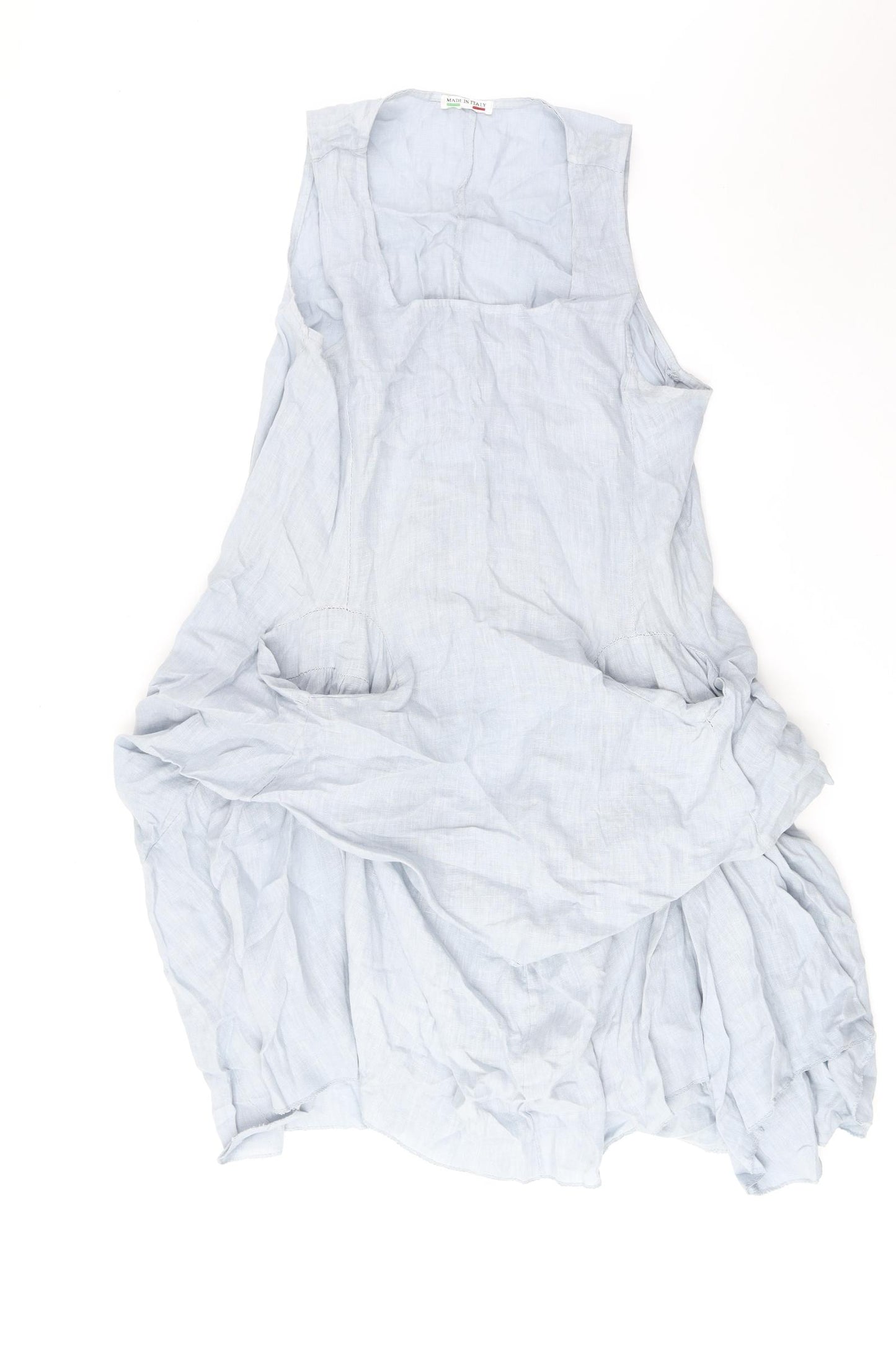 Preworn Womens Blue Linen Fit & Flare Size L Square Neck Pullover
