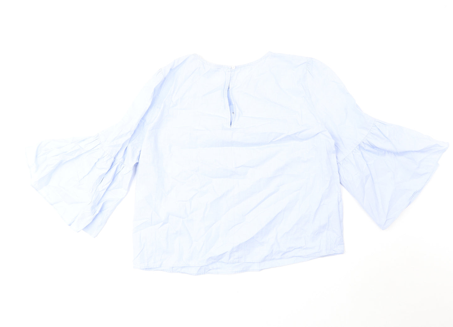 Zara Womens Blue 100% Cotton Basic Blouse Size M Round Neck