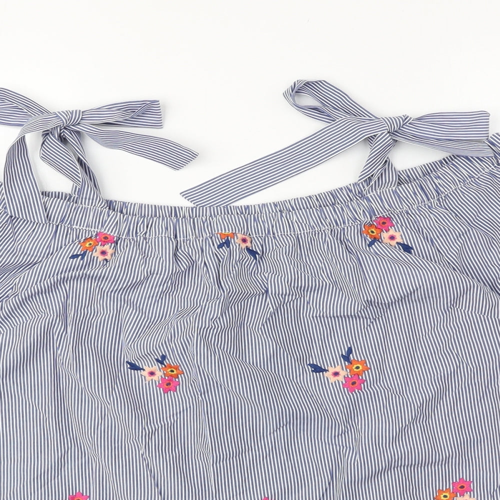 Dorothy Perkins Womens Blue Striped Polyester Basic Blouse Size 16 Off the Shoulder - Flower Detail