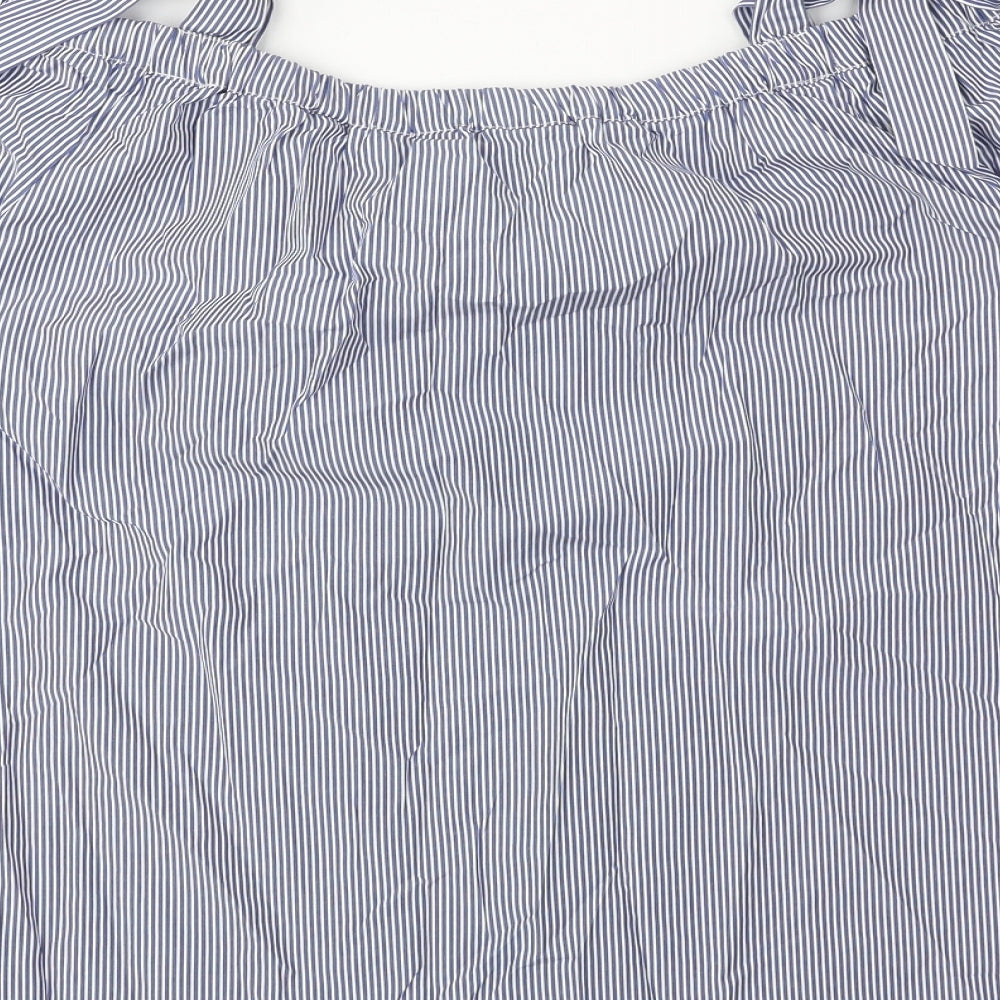 Dorothy Perkins Womens Blue Striped Polyester Basic Blouse Size 16 Off the Shoulder - Flower Detail