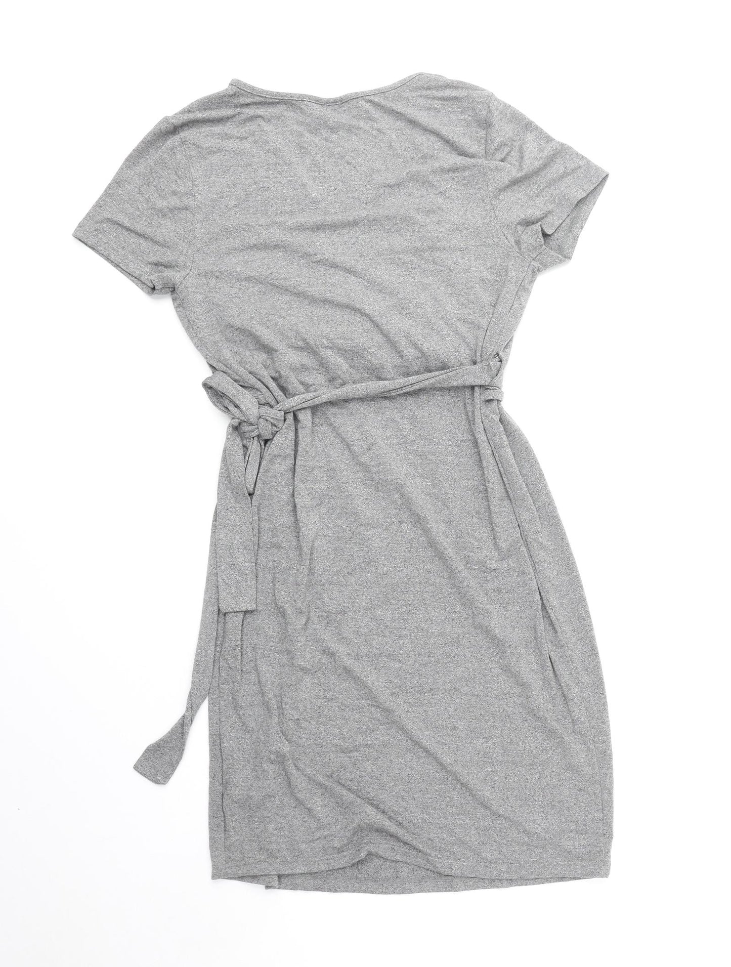 Topshop Womens Grey Viscose Bodycon Size 10 V-Neck Tie