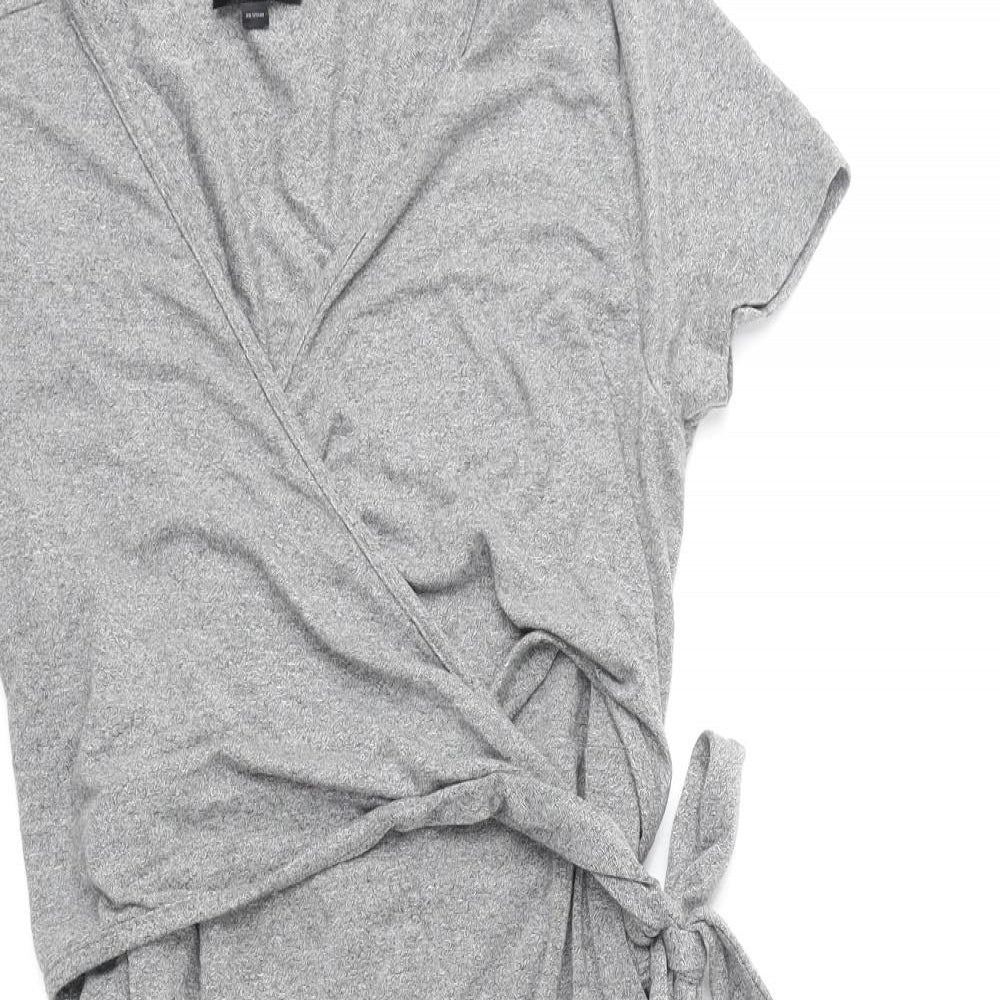 Topshop Womens Grey Viscose Bodycon Size 10 V-Neck Tie