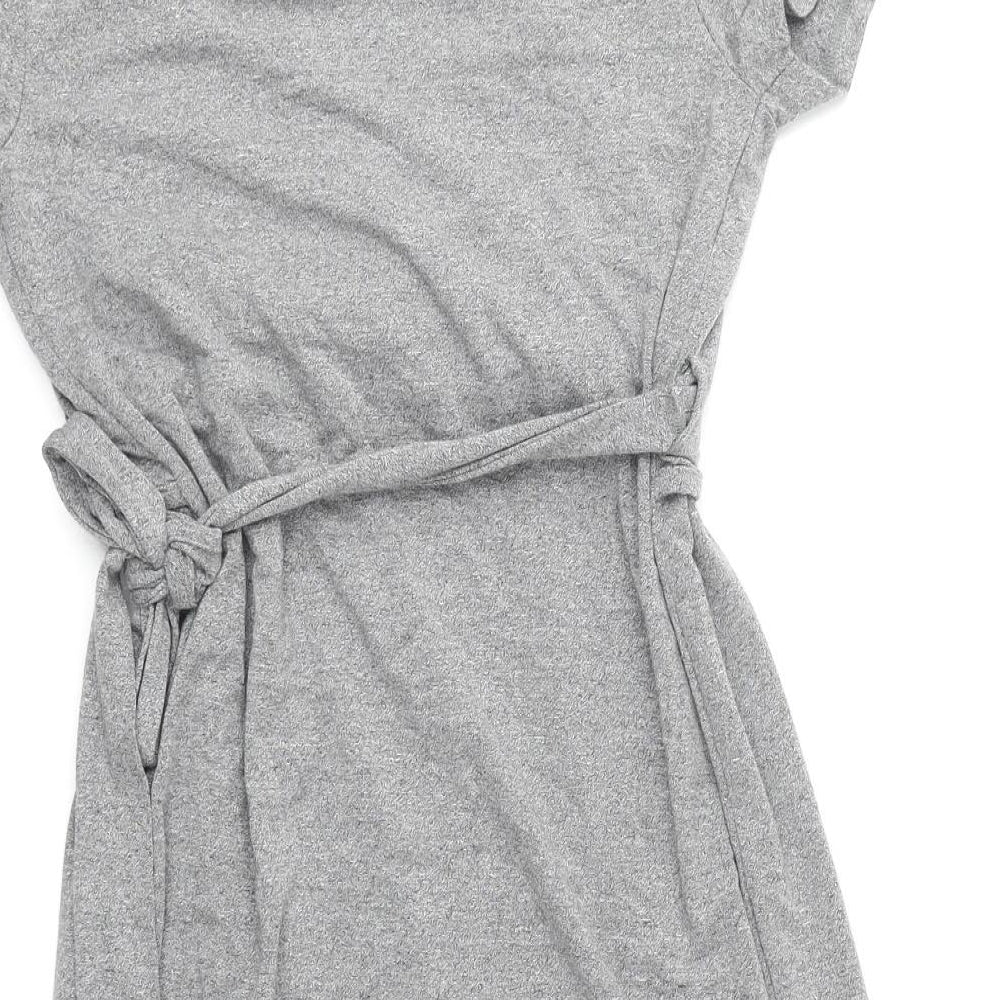 Topshop Womens Grey Viscose Bodycon Size 10 V-Neck Tie