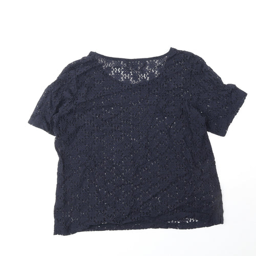 NEXT Womens Blue Floral Nylon Basic T-Shirt Size 14 Round Neck