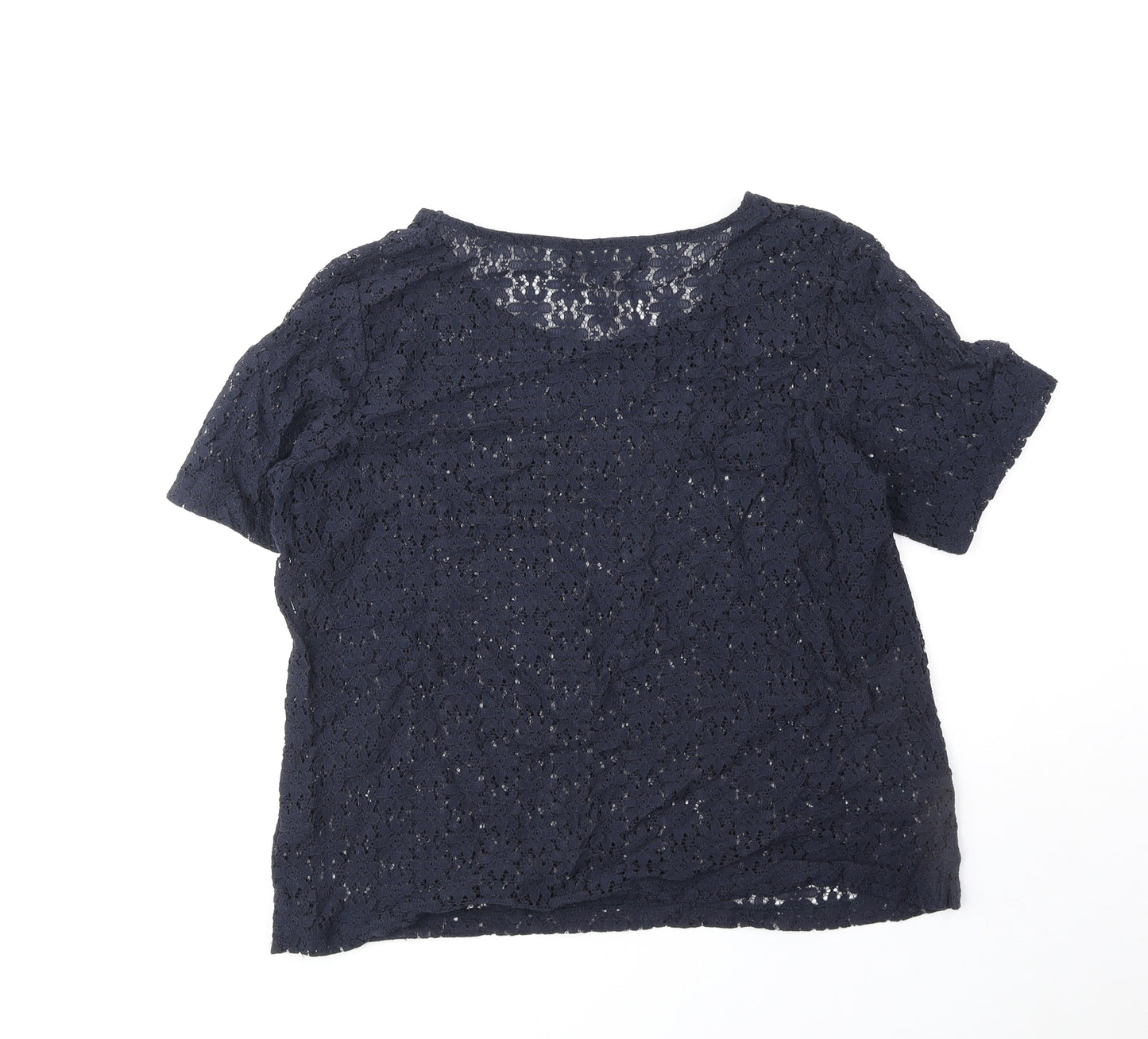 NEXT Womens Blue Floral Nylon Basic T-Shirt Size 14 Round Neck