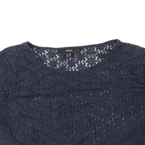 NEXT Womens Blue Floral Nylon Basic T-Shirt Size 14 Round Neck
