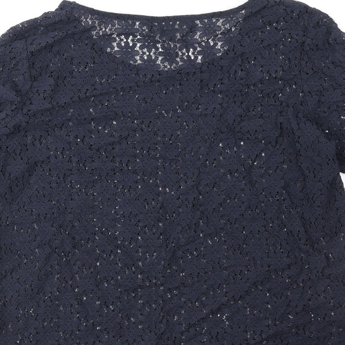 NEXT Womens Blue Floral Nylon Basic T-Shirt Size 14 Round Neck