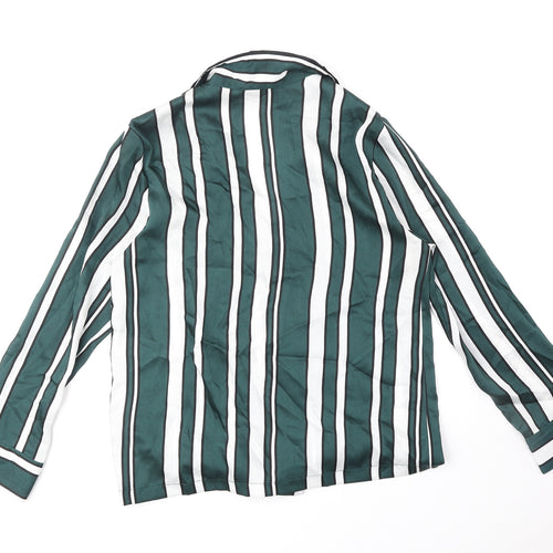 Topshop Womens Green Striped Polyester Basic Button-Up Size 8 V-Neck