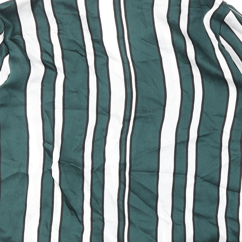 Topshop Womens Green Striped Polyester Basic Button-Up Size 8 V-Neck