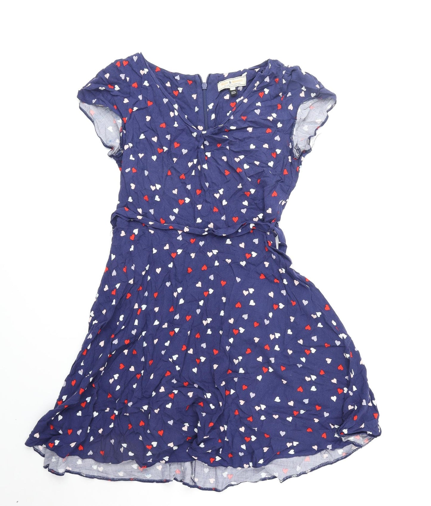 Dorothy Perkins Womens Blue Geometric Viscose Skater Dress Size 12 V-Neck Zip