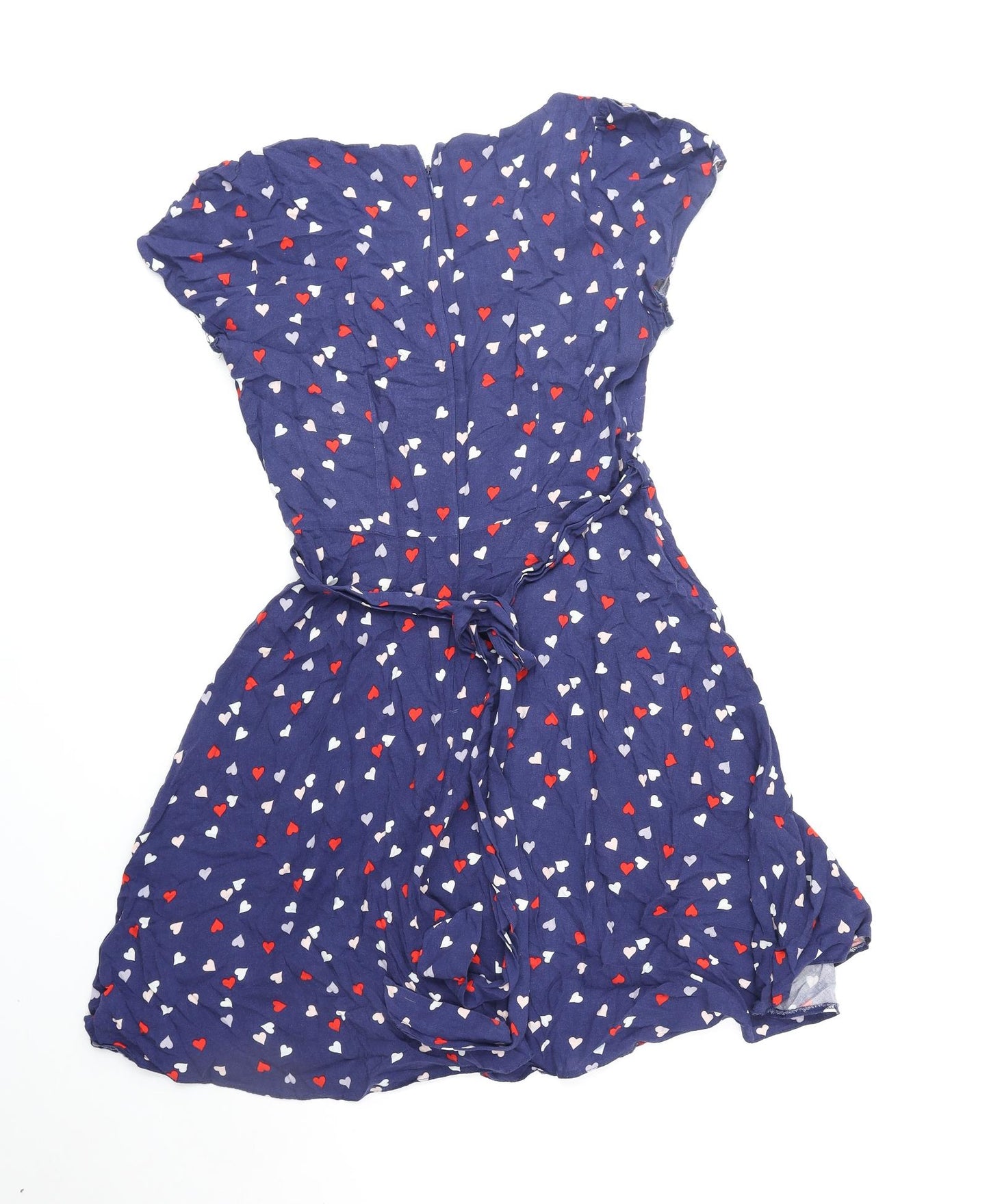 Dorothy Perkins Womens Blue Geometric Viscose Skater Dress Size 12 V-Neck Zip