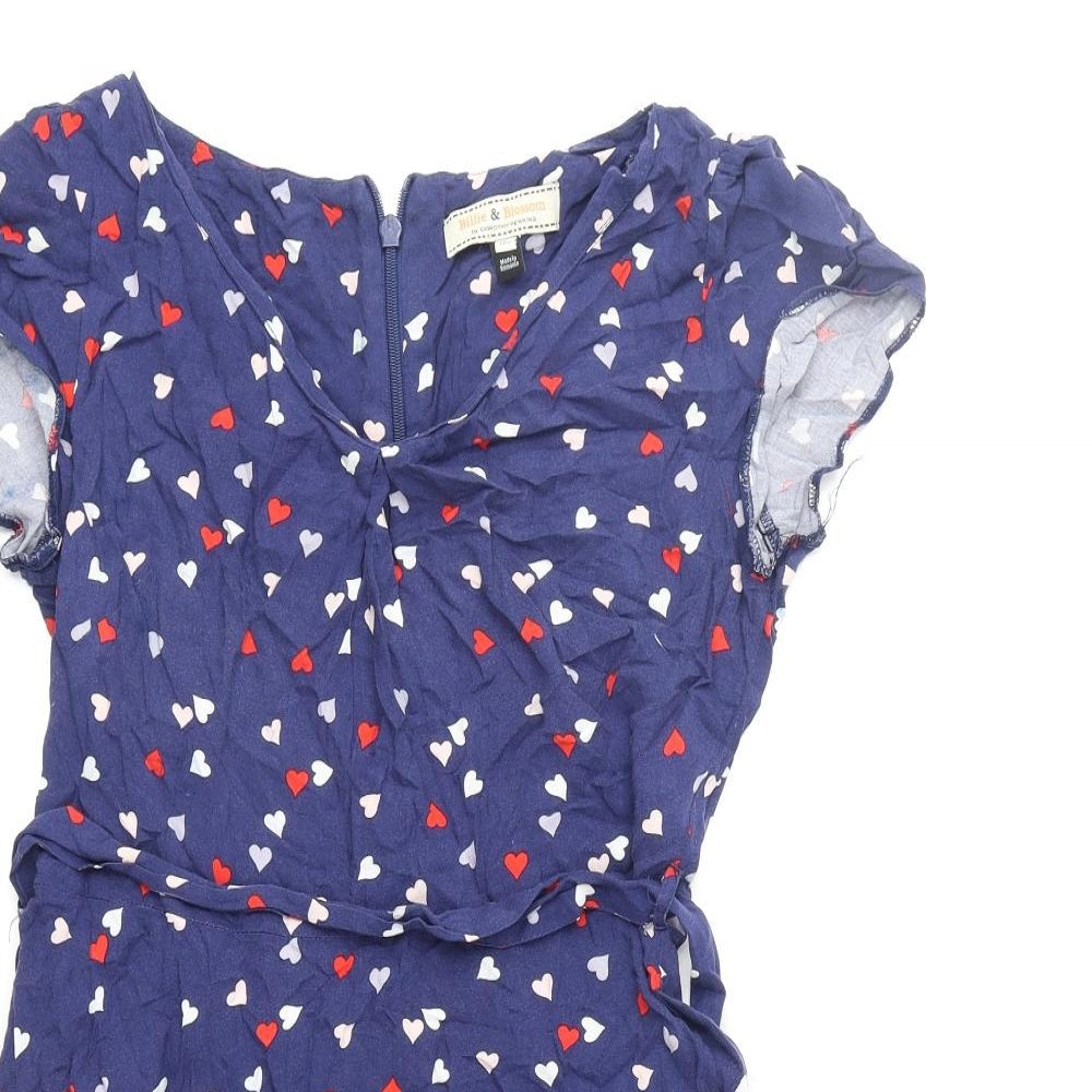 Dorothy Perkins Womens Blue Geometric Viscose Skater Dress Size 12 V-Neck Zip