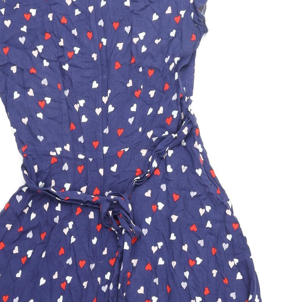 Dorothy Perkins Womens Blue Geometric Viscose Skater Dress Size 12 V-Neck Zip