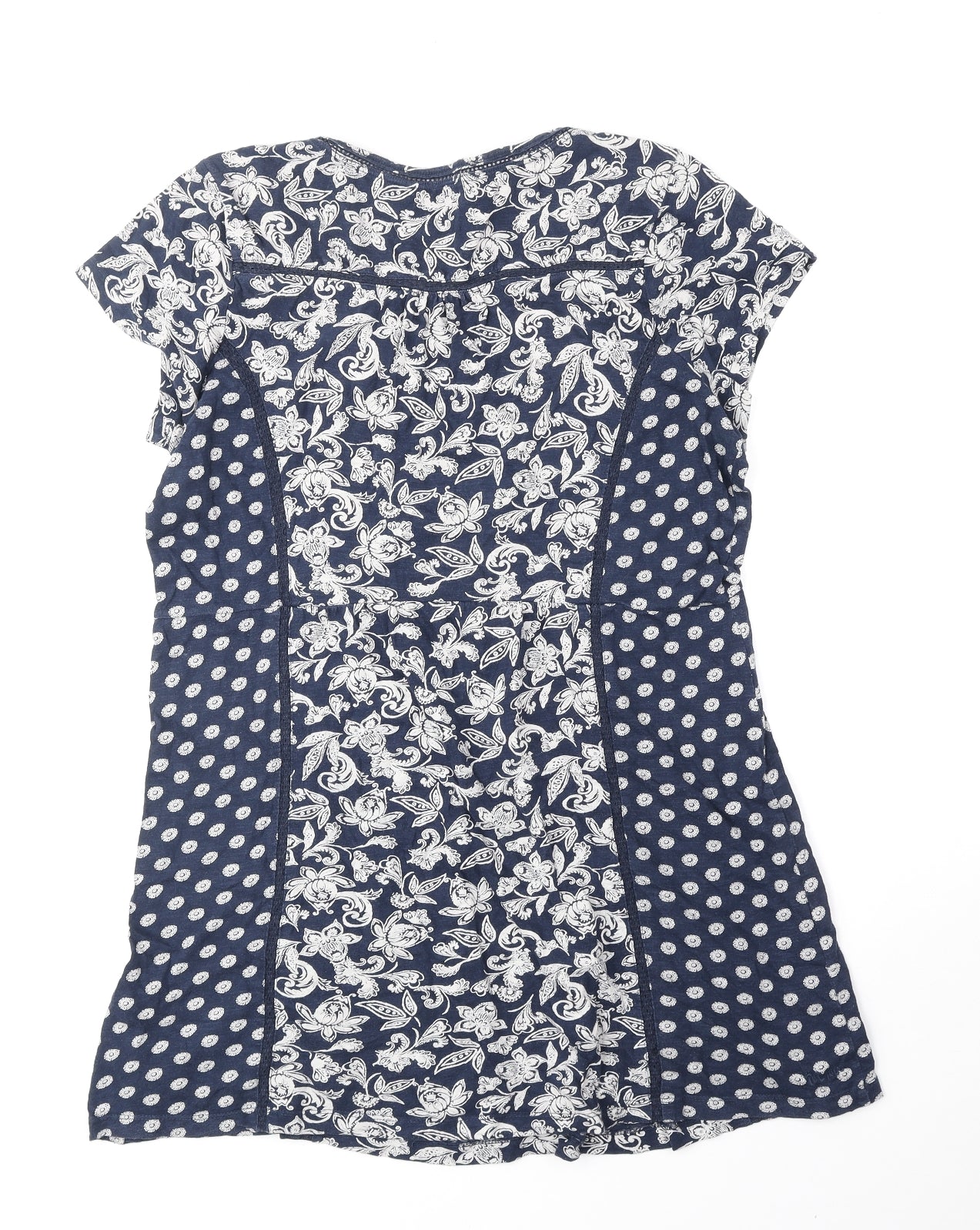 Fat Face Womens Blue Geometric Cotton Basic T-Shirt Size 16 Round Neck