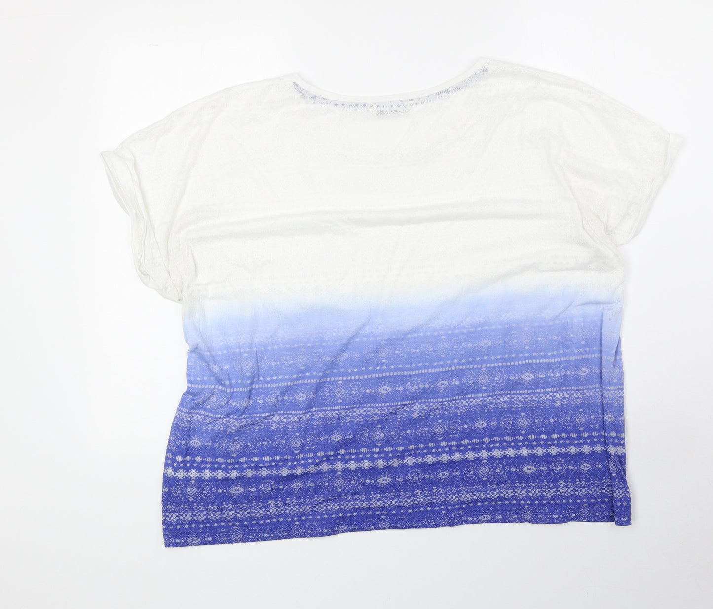 Marks and Spencer Womens Blue Geometric Cotton Cropped T-Shirt Size 18 Round Neck