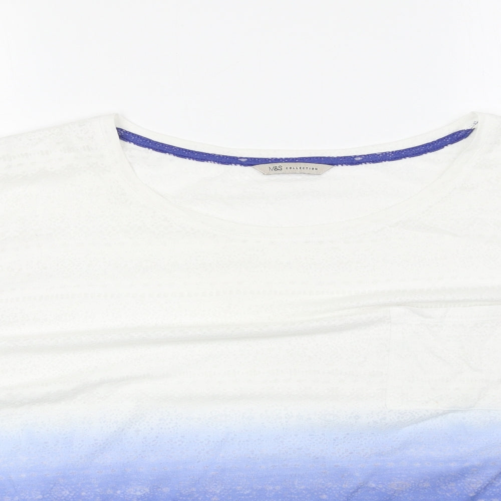 Marks and Spencer Womens Blue Geometric Cotton Cropped T-Shirt Size 18 Round Neck