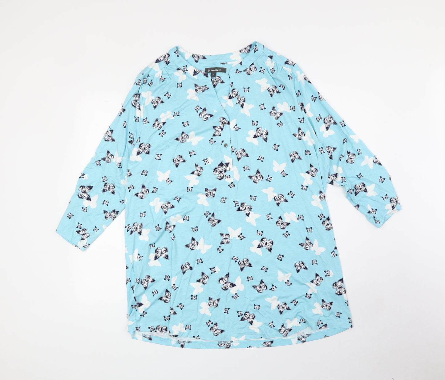 Bonmarché Womens Blue Geometric Viscose Tunic Blouse Size 20 V-Neck - Butterfly Print