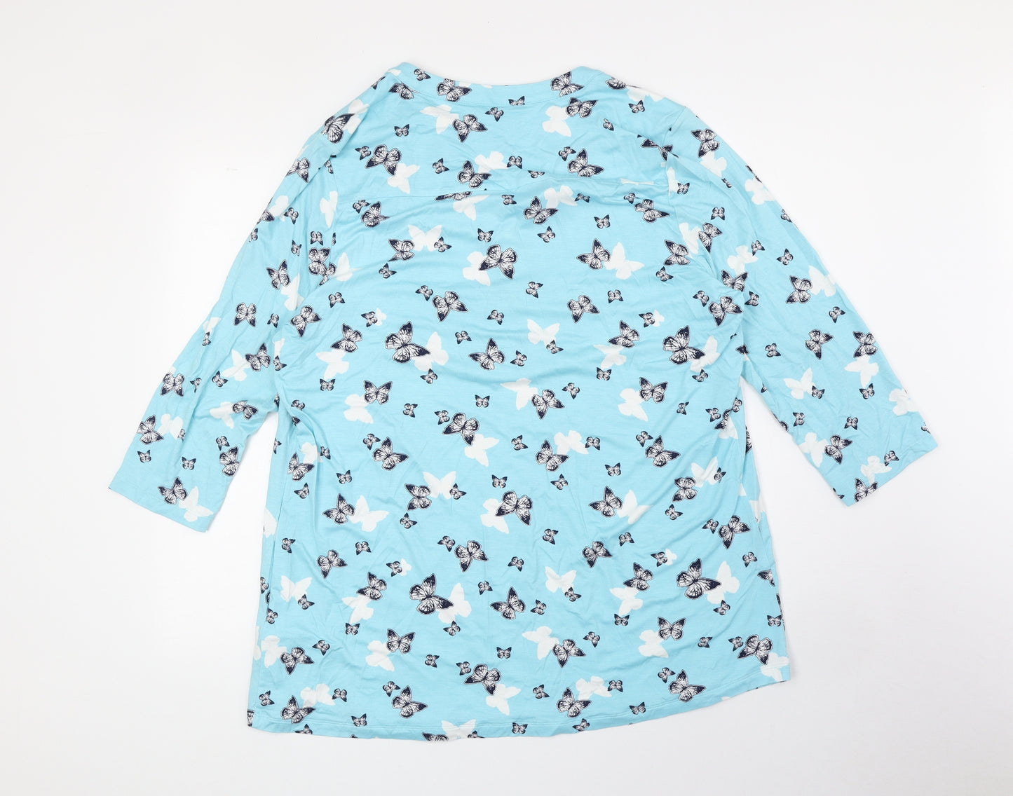 Bonmarché Womens Blue Geometric Viscose Tunic Blouse Size 20 V-Neck - Butterfly Print