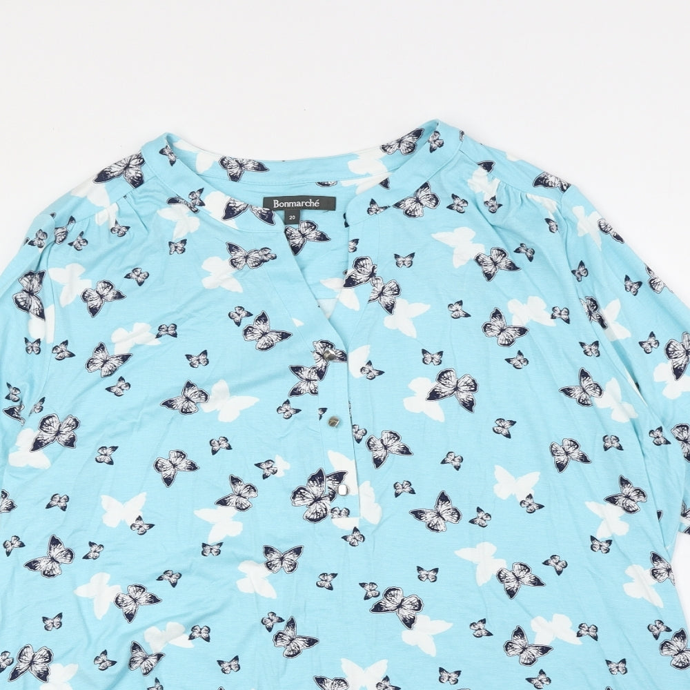 Bonmarché Womens Blue Geometric Viscose Tunic Blouse Size 20 V-Neck - Butterfly Print