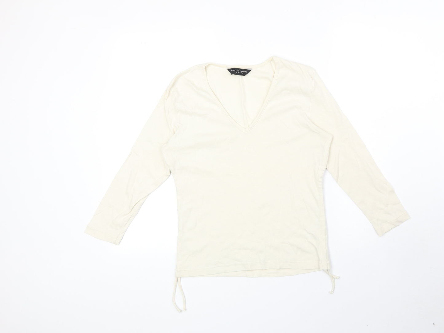 Dorothy Perkins Womens Beige 100% Cotton Basic T-Shirt Size 12 V-Neck