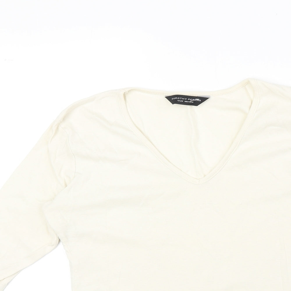 Dorothy Perkins Womens Beige 100% Cotton Basic T-Shirt Size 12 V-Neck