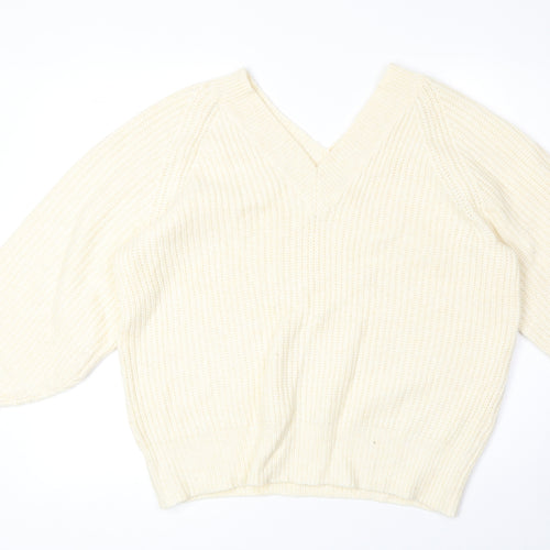 George Womens Yellow V-Neck Acrylic Pullover Jumper Size M - Ribbed