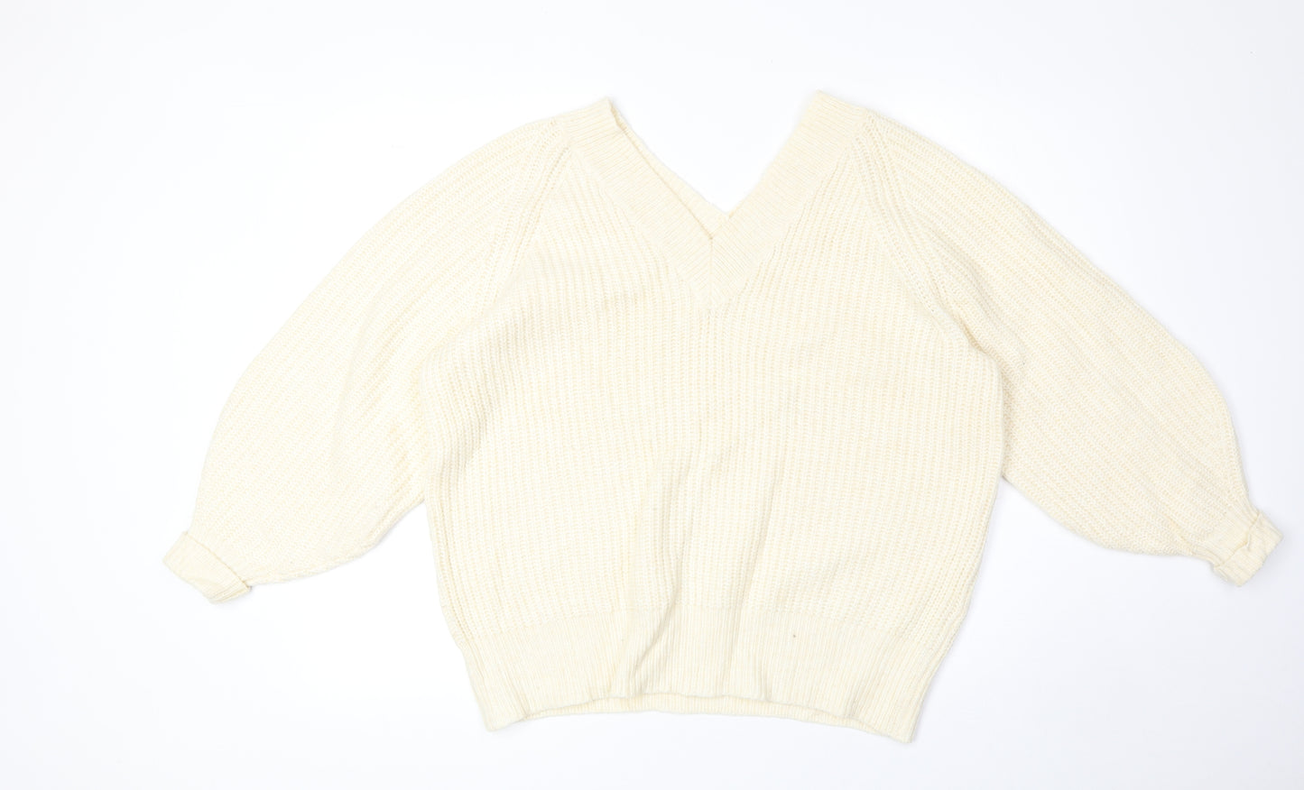 George Womens Yellow V-Neck Acrylic Pullover Jumper Size M - Ribbed
