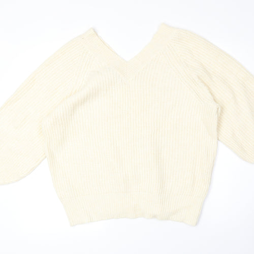 George Womens Yellow V-Neck Acrylic Pullover Jumper Size M - Ribbed