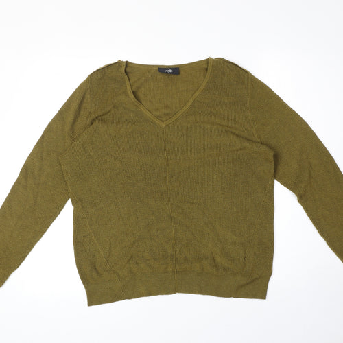 Wallis Womens Green V-Neck Polyester Pullover Jumper Size M
