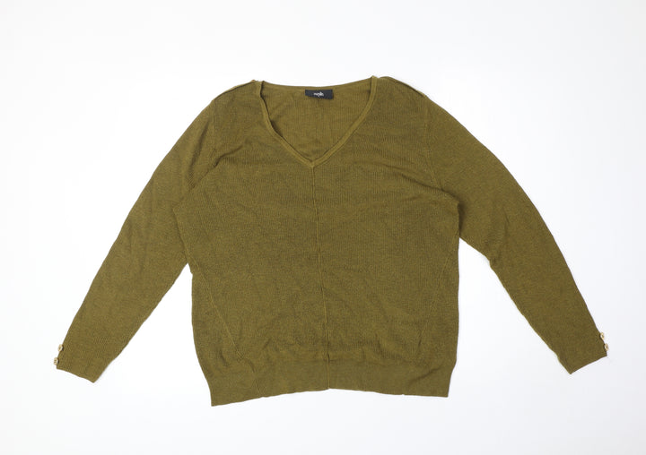 Wallis Womens Green V-Neck Polyester Pullover Jumper Size M