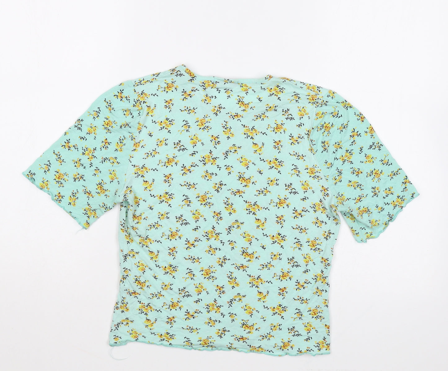 Boohoo Womens Green Floral Polyester Basic T-Shirt Size 10 Round Neck