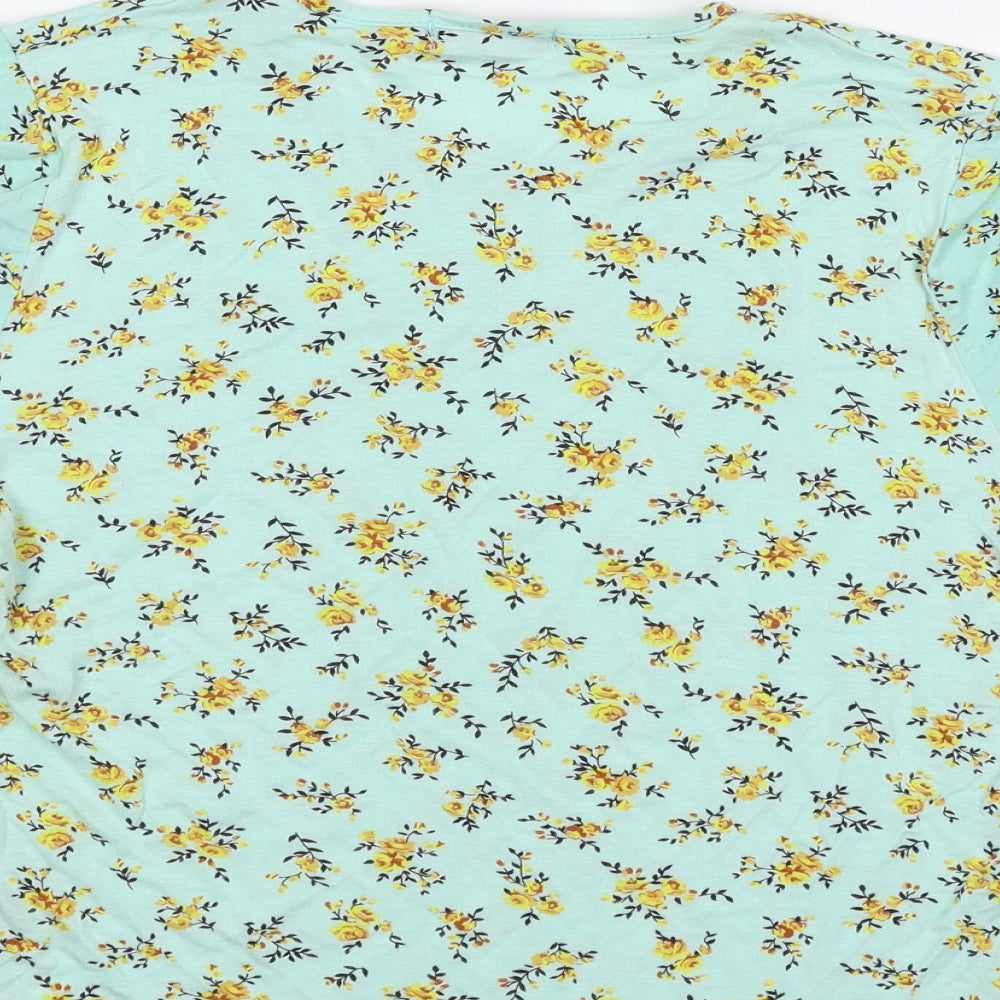 Boohoo Womens Green Floral Polyester Basic T-Shirt Size 10 Round Neck