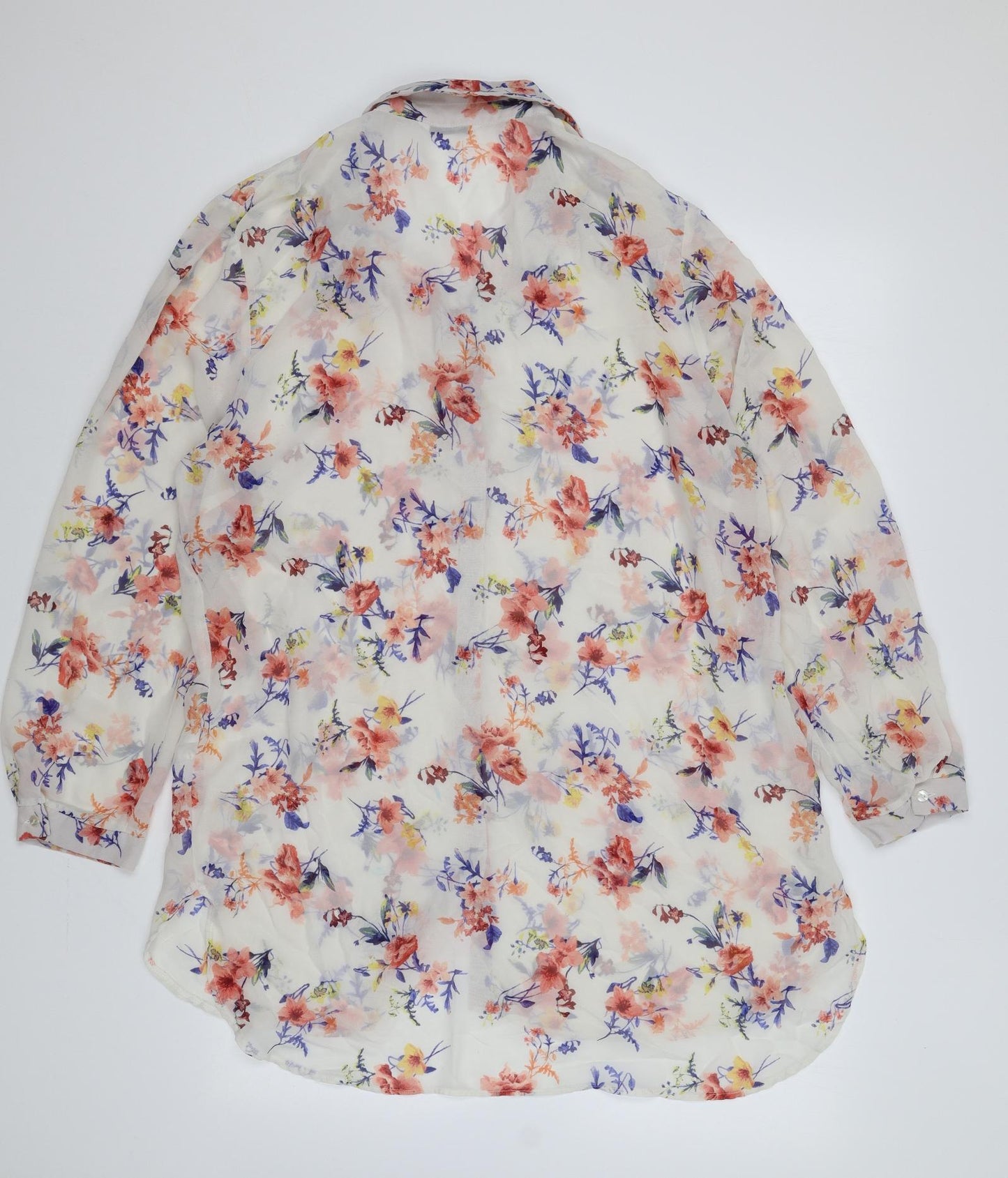 George Womens White Floral Polyester Basic Button-Up Size 18 Collared