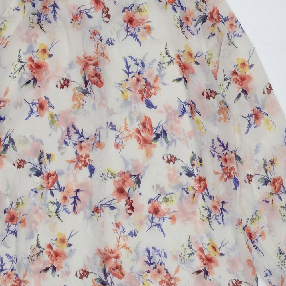 George Womens White Floral Polyester Basic Button-Up Size 18 Collared