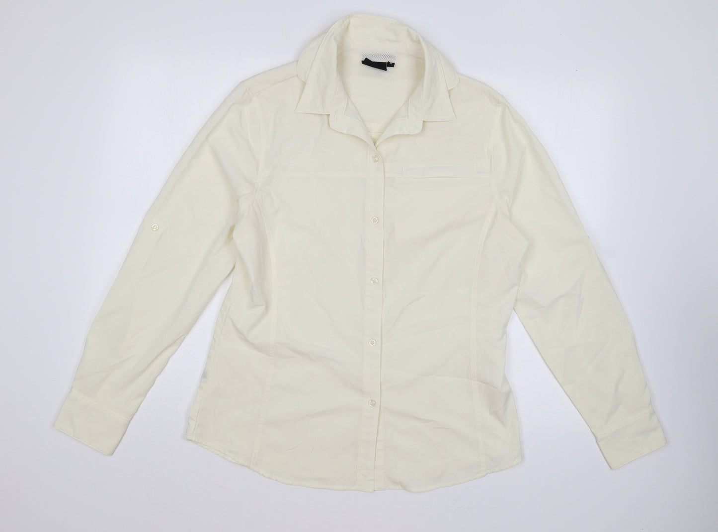 Crane Womens Beige Polyester Basic Button-Up Size 12 Collared