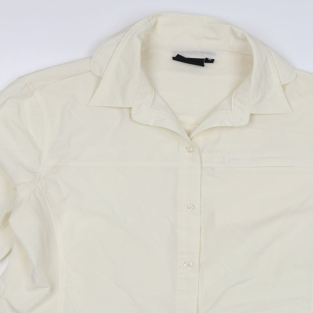 Crane Womens Beige Polyester Basic Button-Up Size 12 Collared