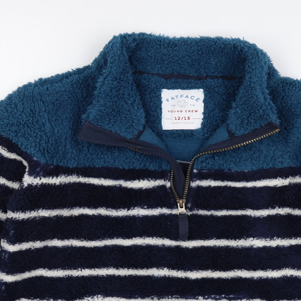 Fat Face Boys Blue Collared Striped Polyester Pullover Jumper Size 12-13 Years Zip