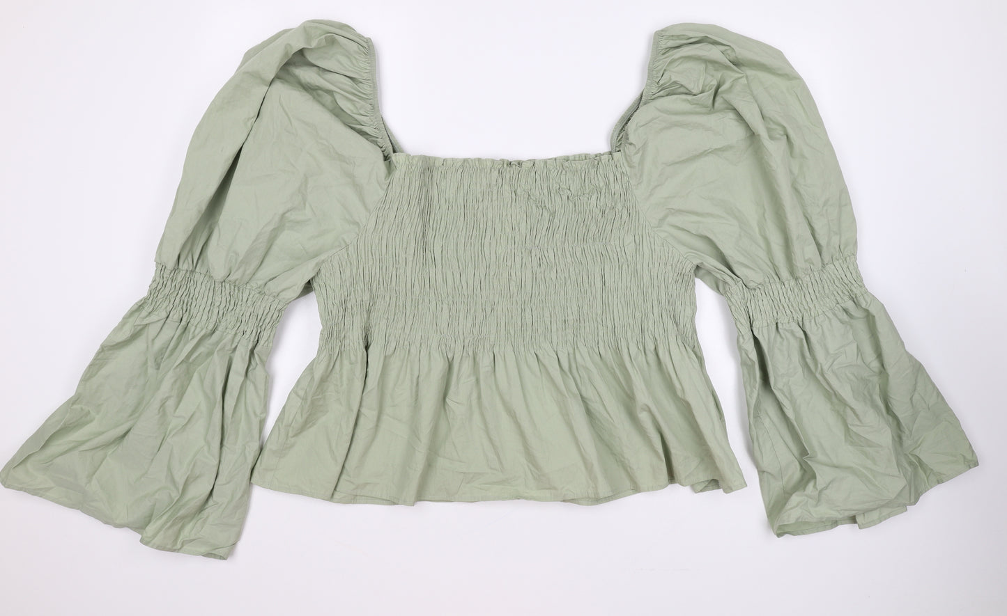 Boohoo Womens Green Cotton Cropped Tank Size 28 Square Neck - Shirred