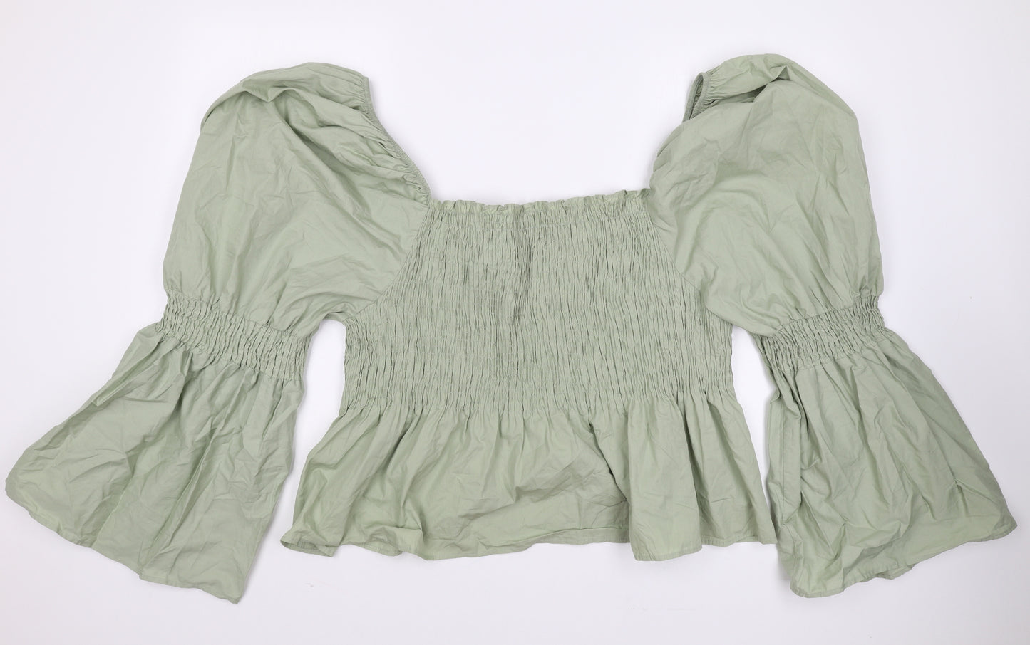Boohoo Womens Green Cotton Cropped Tank Size 28 Square Neck - Shirred