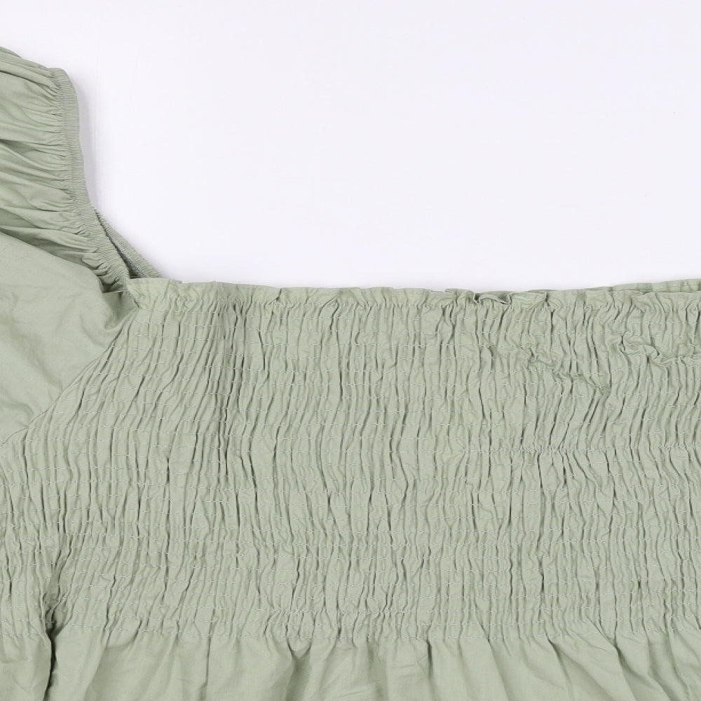 Boohoo Womens Green Cotton Cropped Tank Size 28 Square Neck - Shirred