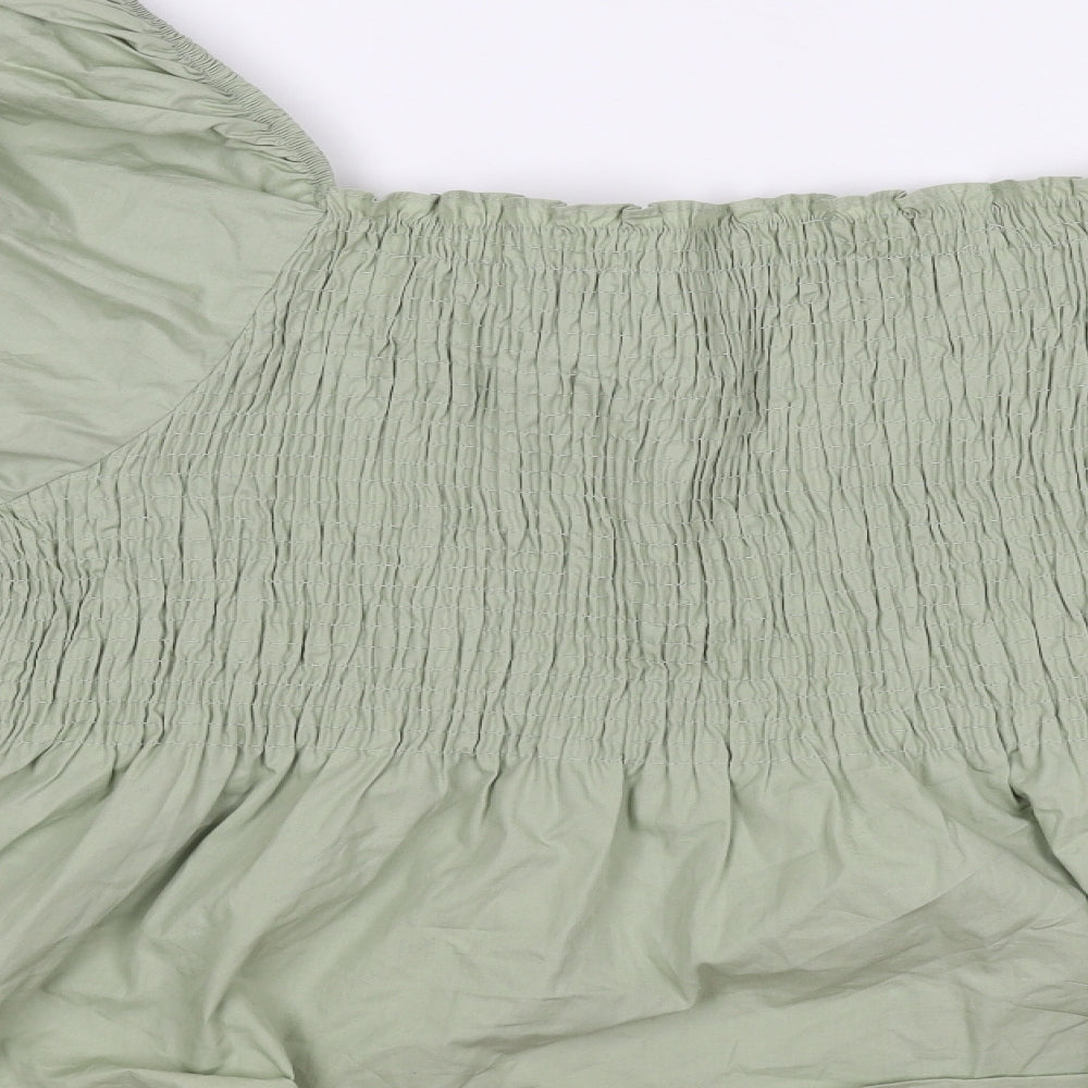 Boohoo Womens Green Cotton Cropped Tank Size 28 Square Neck - Shirred
