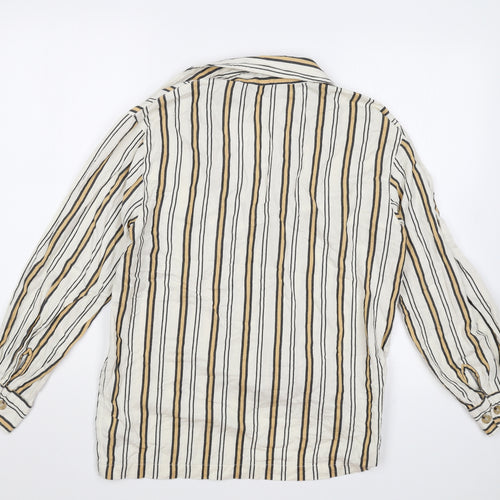 Topshop Womens Beige Striped Cotton Basic Button-Up Size 6 V-Neck