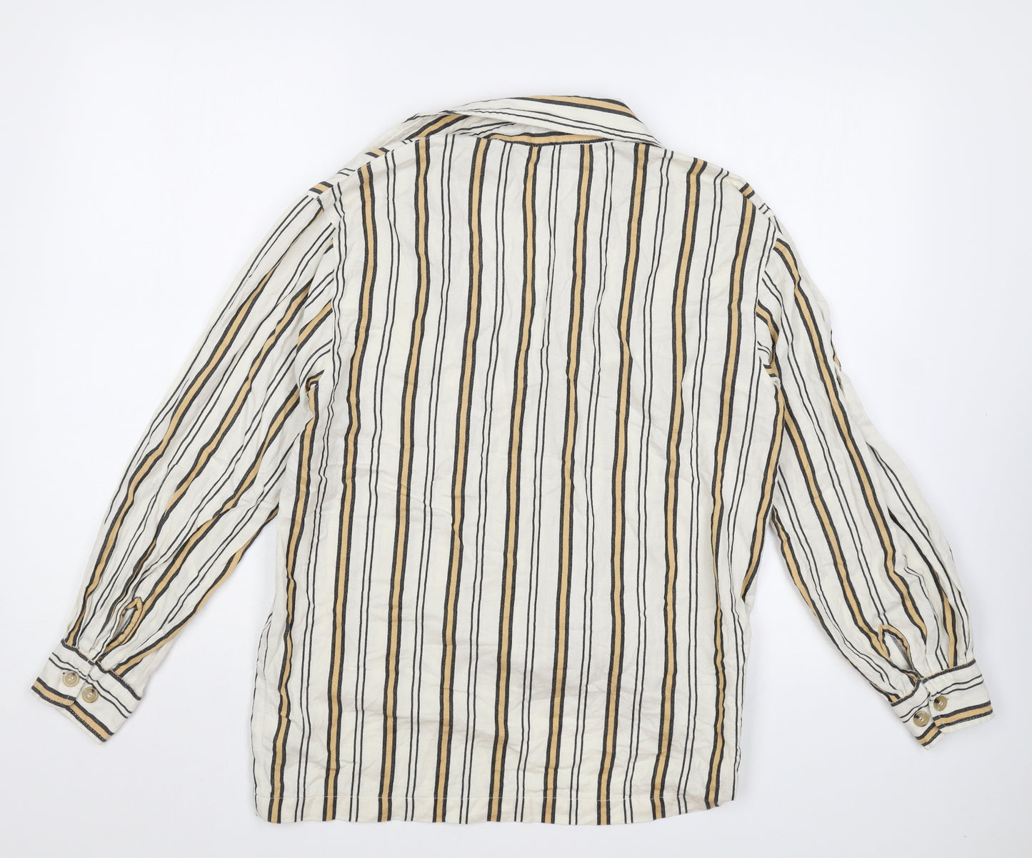 Topshop Womens Beige Striped Cotton Basic Button-Up Size 6 V-Neck