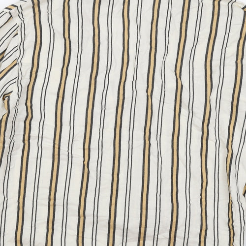 Topshop Womens Beige Striped Cotton Basic Button-Up Size 6 V-Neck