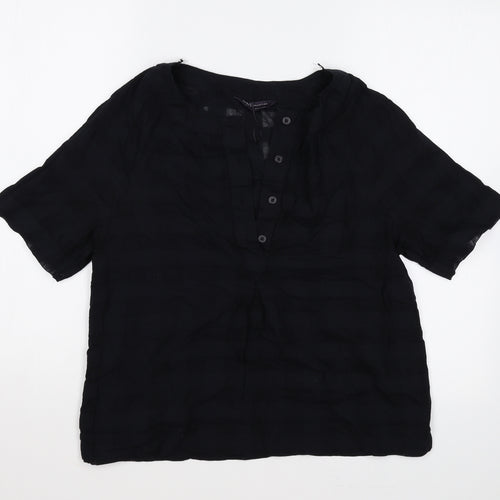 Marks and Spencer Womens Black Cotton Basic Blouse Size 6 V-Neck